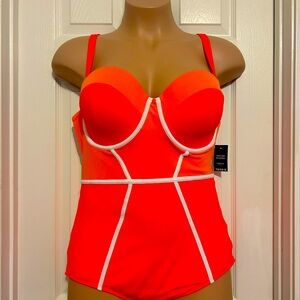 Torrid Red and Orange Color Block Swimsuit